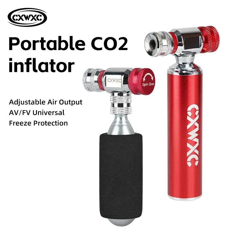 CXWXC Mini Fahrrad CO2-Inflator MTB Rennrad Reifenluftpumpe Tragbares AV/FV Universal Schnellpumpwerkzeug Aluminiumlegierung CO2-Pumpe