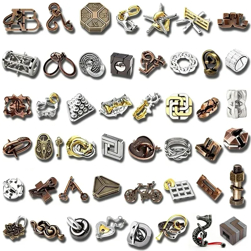 Vielfältige Denkspiele aus Metall zum Auseinandernehmen, Entwirrungsspiele, Lernspielzeug, Logiktraining, IQ-Challenge für Erwachsene und Kinder