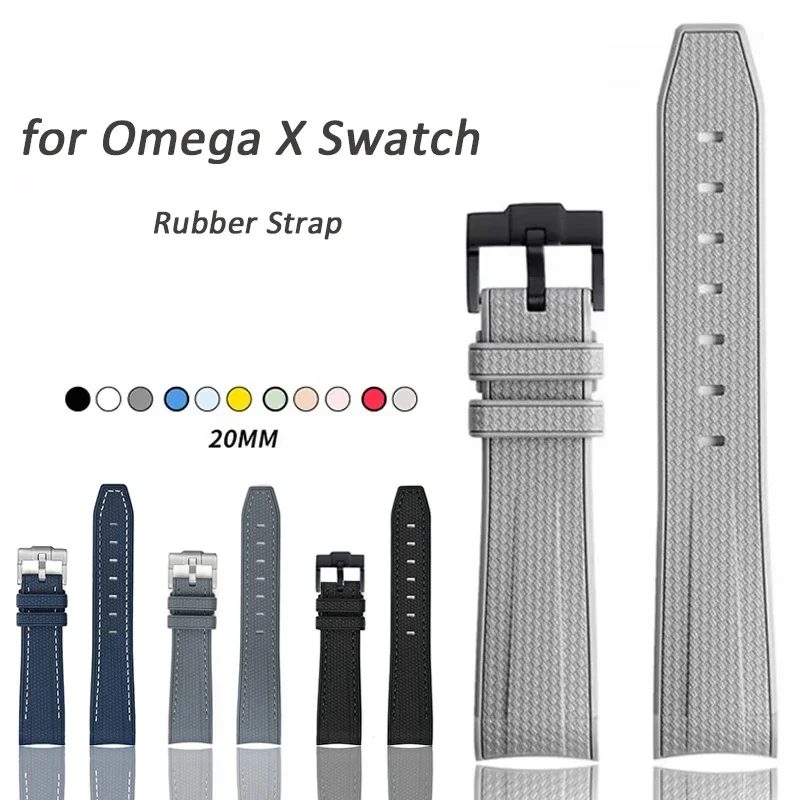 20 mm Gummi-Silikon-Uhrenarmband für Omega X Swatch Joint MoonSwatch-Armband für Seamaster 300 Herren Damen-Armband mit gebogenem Ende
