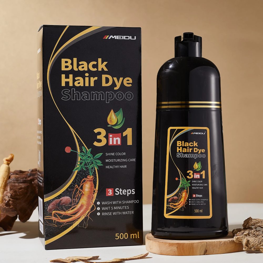 Meidu 3-in-1 Haarfärbeshampoo Einfach zu Verwenden Feuchtigkeitsspendende & Gesunde Haarpflege für Natürliche Haarfarbe, Schnellfärbung für Männer und Frauen