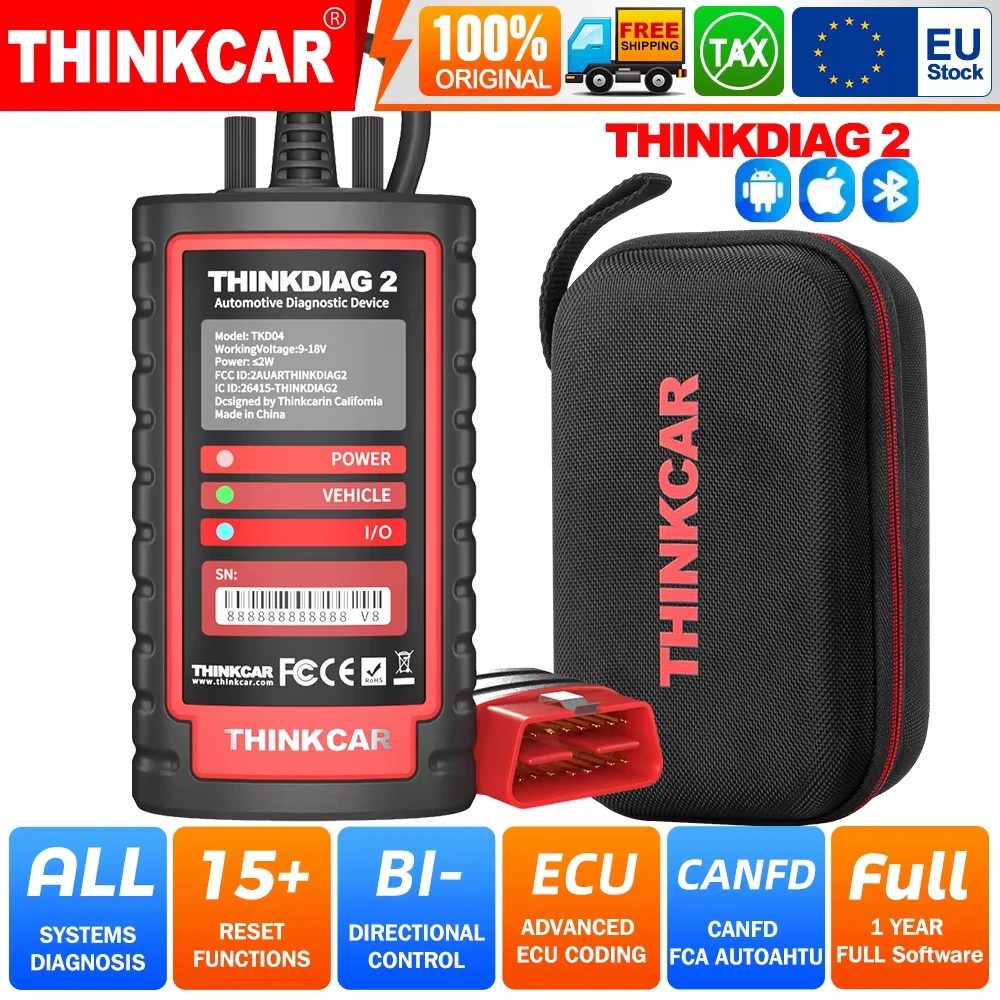THINKCAR Thinkdiag 2 OBD2-Scanner mit CANFD-Unterstützung für Alle Systeme, Diagnosewerkzeug mit 15 Reset-Funktionen, Bidirektionales Scan-Tool, ECU-Codierung