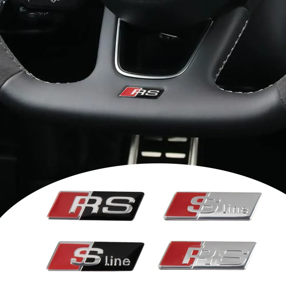 3D Aluminium SLINE RS Emblem Auto-Lenkrad-Aufkleber Auto-Emblem Ventilkappe für Audi Sline RS5 S3 A3 B8 B6 A5 A6 Q5 RS Q6 TT C4