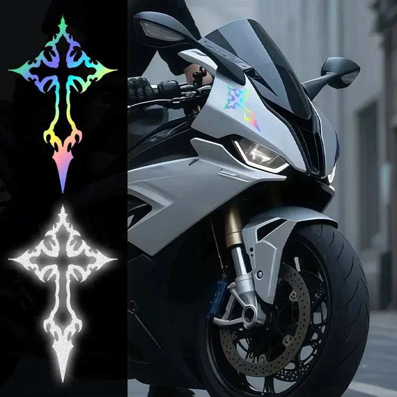 2-teiliges Set Tribal Cross Vinyl-Aufkleber, wasserfeste Aufkleber für Fahrräder, holografisch und silberfarben