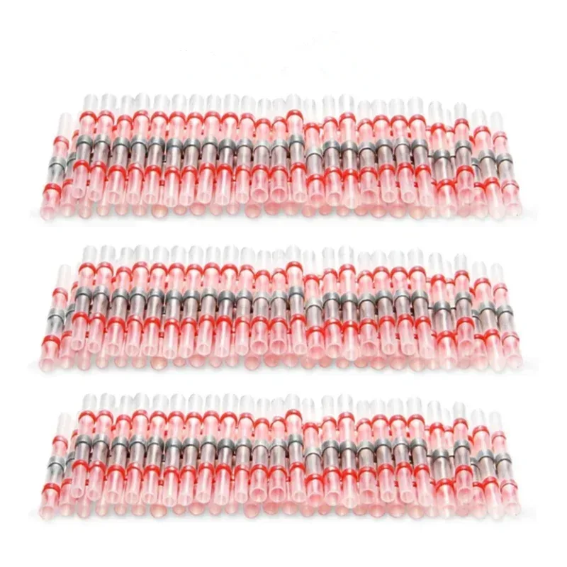 50/100/500/1000PCS Wasserdichte Solder Dichtung Hülse Splice Terminals Kupfer Schrumpf Elektrische Draht Butt Stecker AWG22-18 rot