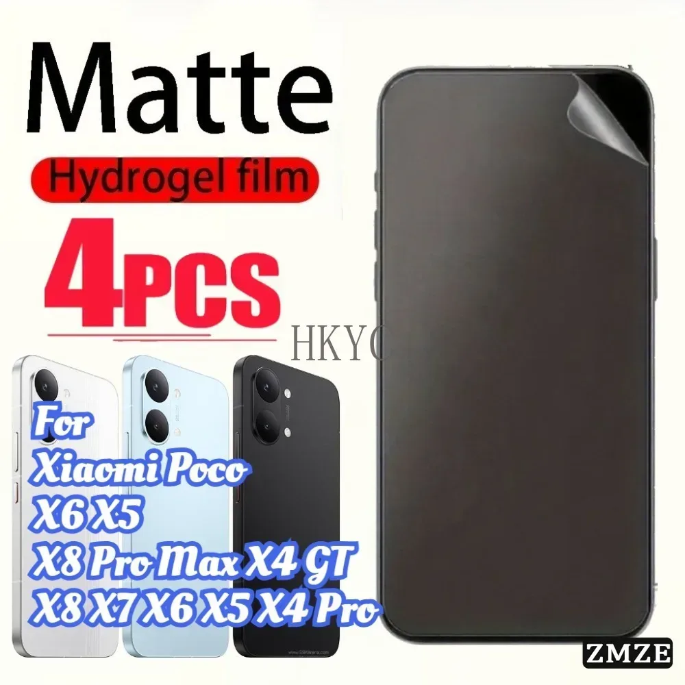 4 Stück matte, mattierte Hydrogel-Folien für Xiaomi POCO X8 X7 X6 X5 X4 Pro, weiche Folie für POCO X8 Pro Max X6 X5 X4 GT Displayschutzfolie