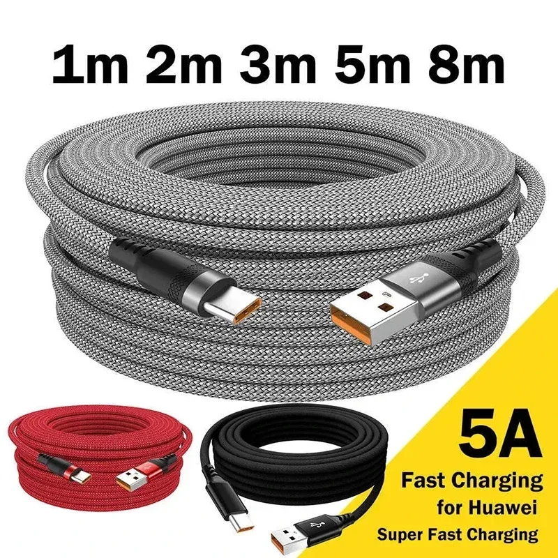 1m 2m 3m 5m 8m USB Typ-C Kabel 6A Superschnelles Ladekabel USB-C Verlängerungskabel für Huawei Xiaomi Vivo Leeco OnePlus Oppo