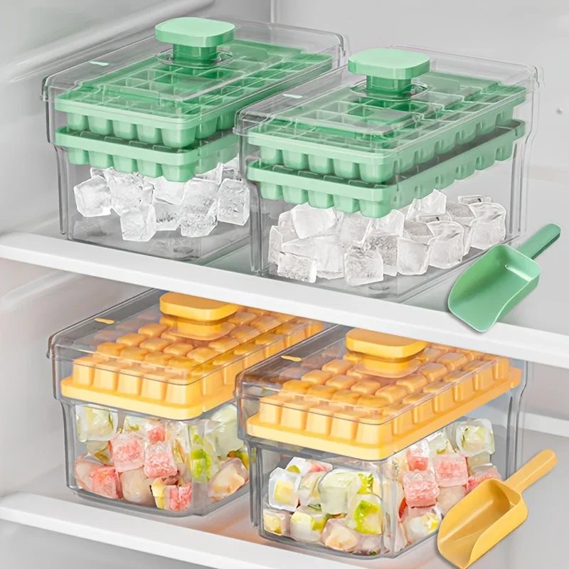 Eiswürfelschalen für Gefrierschrank mit Deckel und Behälter, Herstellung von Eiswürfelschalen, 68-teilige Eiswürfeln, leicht zu drücken, Eis zu löschen