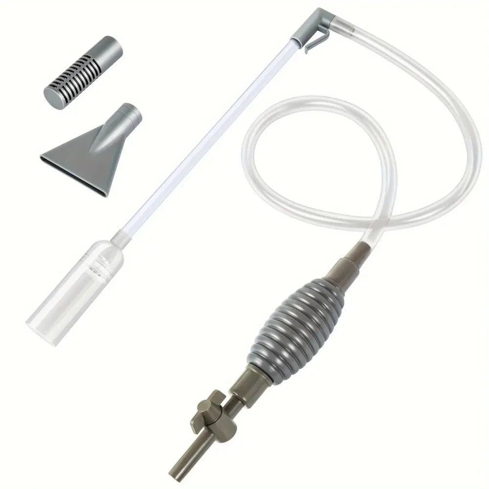 3-in-1 Multifunktionaler Aquarium-Wasserwechsler, manueller Aquarium-Reinigungssiphon mit Durchflusskontrolle, Schmutz, Vakuum-Abtropffläche für Aquarien