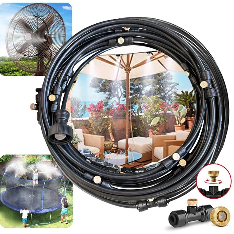 DIY Outdoor-Zerstäuber Gartensprühgerät Nebelkühlsystem 33FT Sprühleitung 12 Messing-Nebeldüsen für Terrasse Gewächshaus