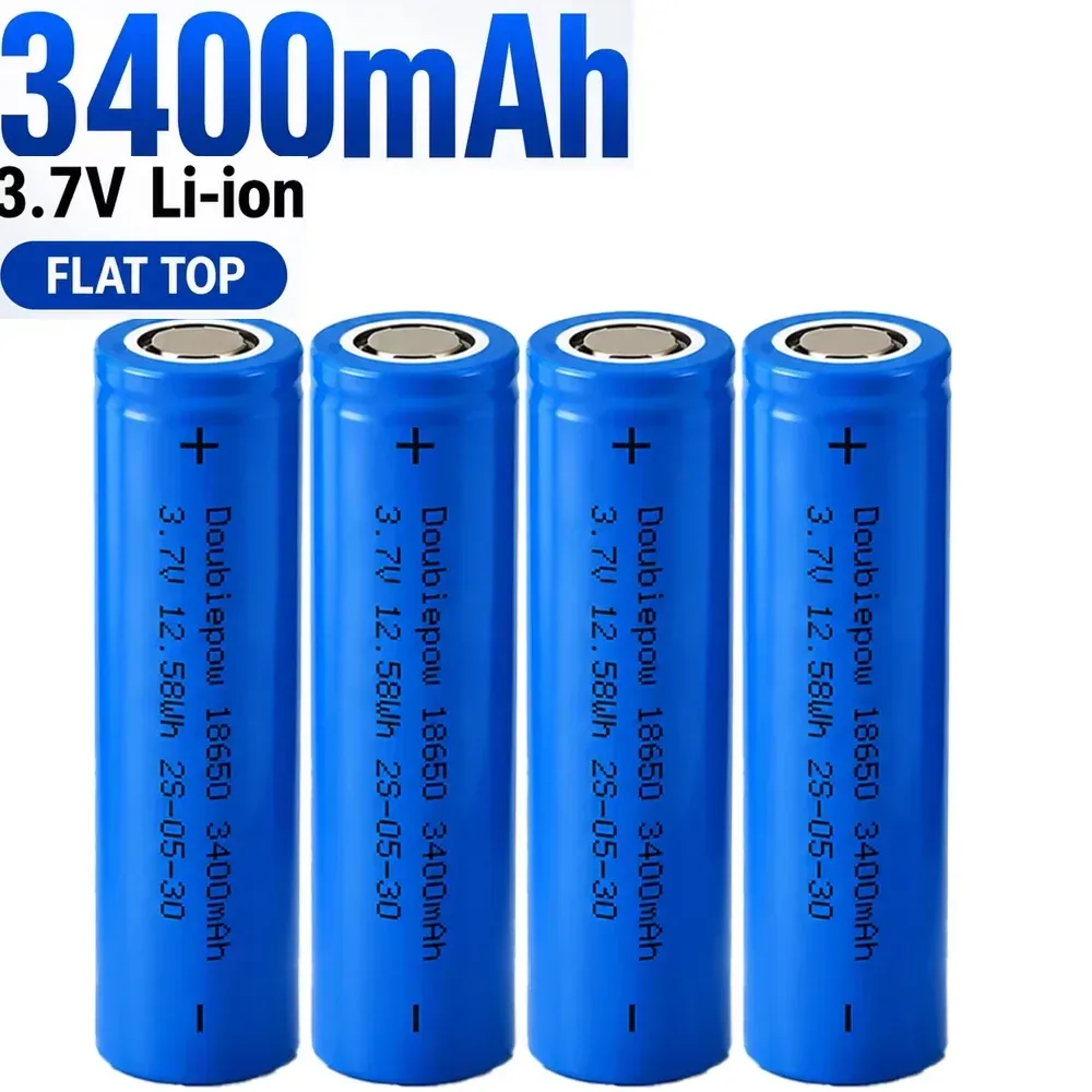 18650 Akku 3400mAh 3,7V Wiederaufladbare Li-Ionen-Lithium-Batterien mit flachem Anschluss für Taschenlampen, Spielzeug, Ventilatoren, Lautsprecher, elektronische Geräte