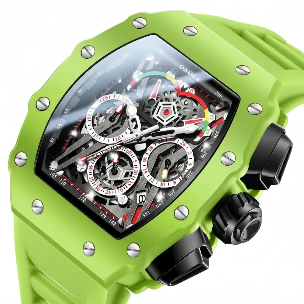 ONOLA Herrenuhr Multifunktionale Sportuhr mit Quarzwerk, Wasserdicht, Leuchtend, Silikonarmband
