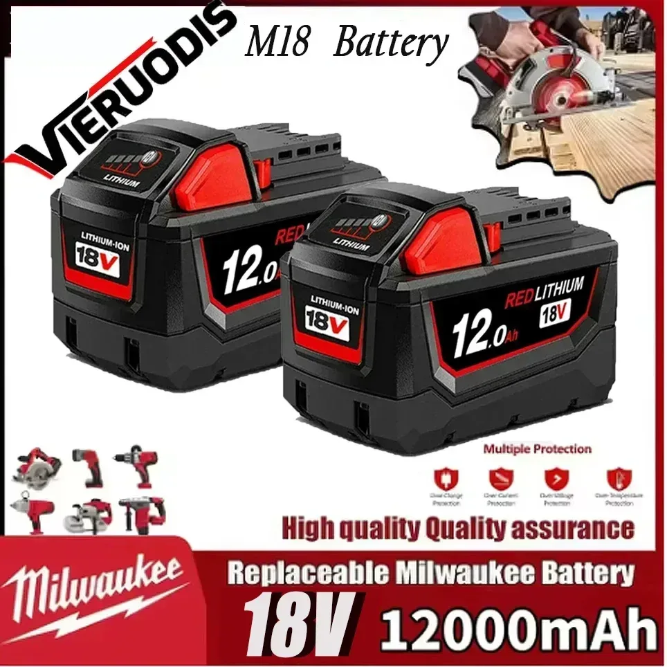 100 % neu, 18 V, 12,0 Ah, für Milwaukee M18 Akku, Li-Ion-Ersatzakku für Milwaukee 18 V M18 48-11-2830 0730-20 Werkzeugakku