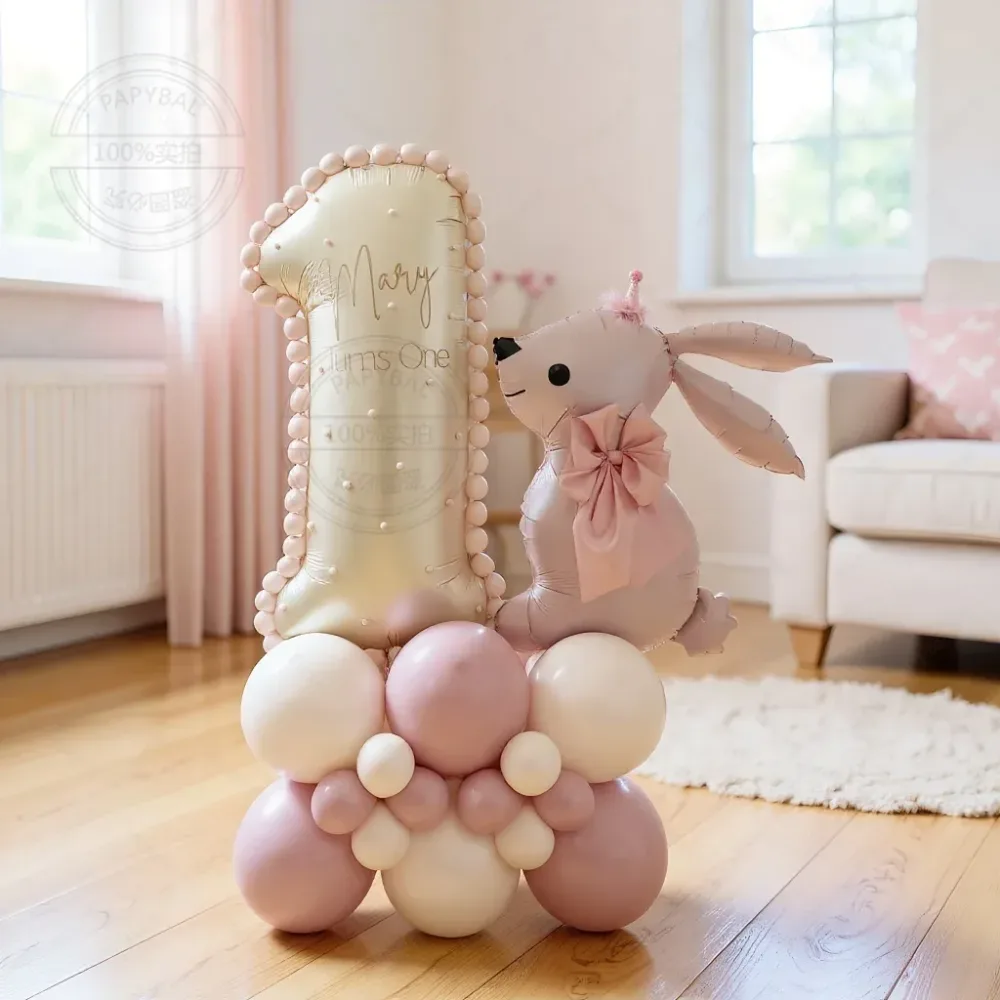54 Stück rosa Osterhase Cartoon Kaninchen Folienballons Set Zahlen 1-9 für 1. Geburtstag Party Babyparty 2026