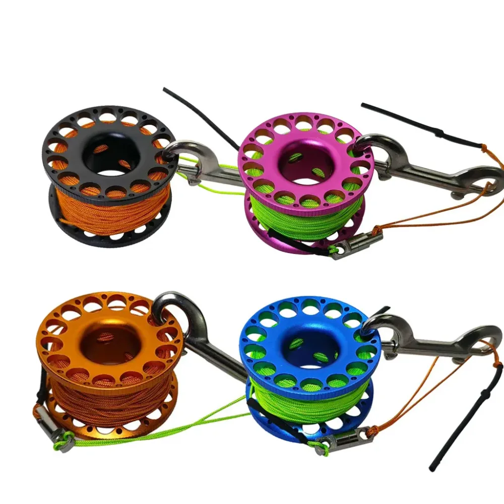 30 m Aluminiumlegierung, Tauchspule, Fingerrolle mit doppelseitigem Haken aus Edelstahl, Cave Tech Wreck Diving Fingerrolle