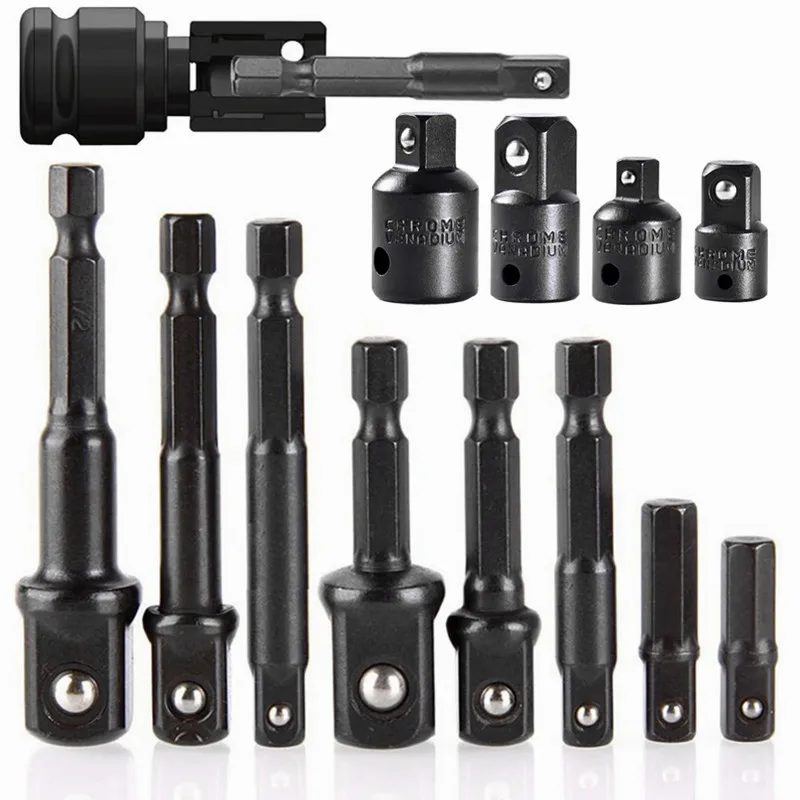 12-teiliges Schlagschrauber-Adapter- und Reduzierstück-Set, Verlängerungsset, Steckdosenbohrer-Adapter, umwandelt Bohrmaschine in Hochgeschwindigkeits-Mutternschrauber, 1/4