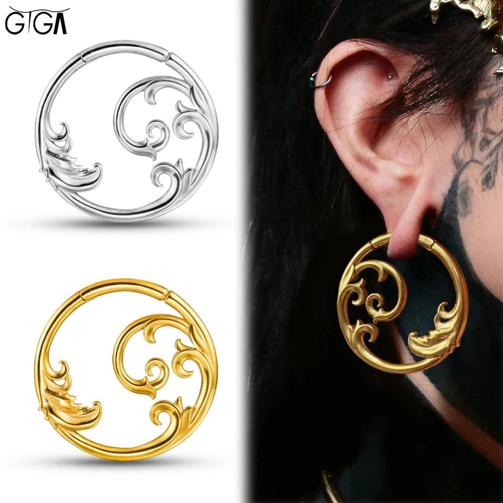 Giga 1/2 Stück 4MM Edelstahl Meereswellen-Ohrhänger Gewichtsmessgeräte Verschluss-Ohrringe Piercing Körperschmuck Expander Stylisch