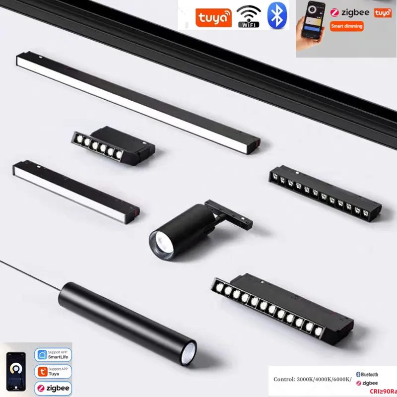 2.0 Typ Smart Magnetic Track Light Tuya Zigbee 3.0 DC48V LED Downlight Spot Flood Grille Lampen Mordern Home Wohnzimmer Schwarz ?