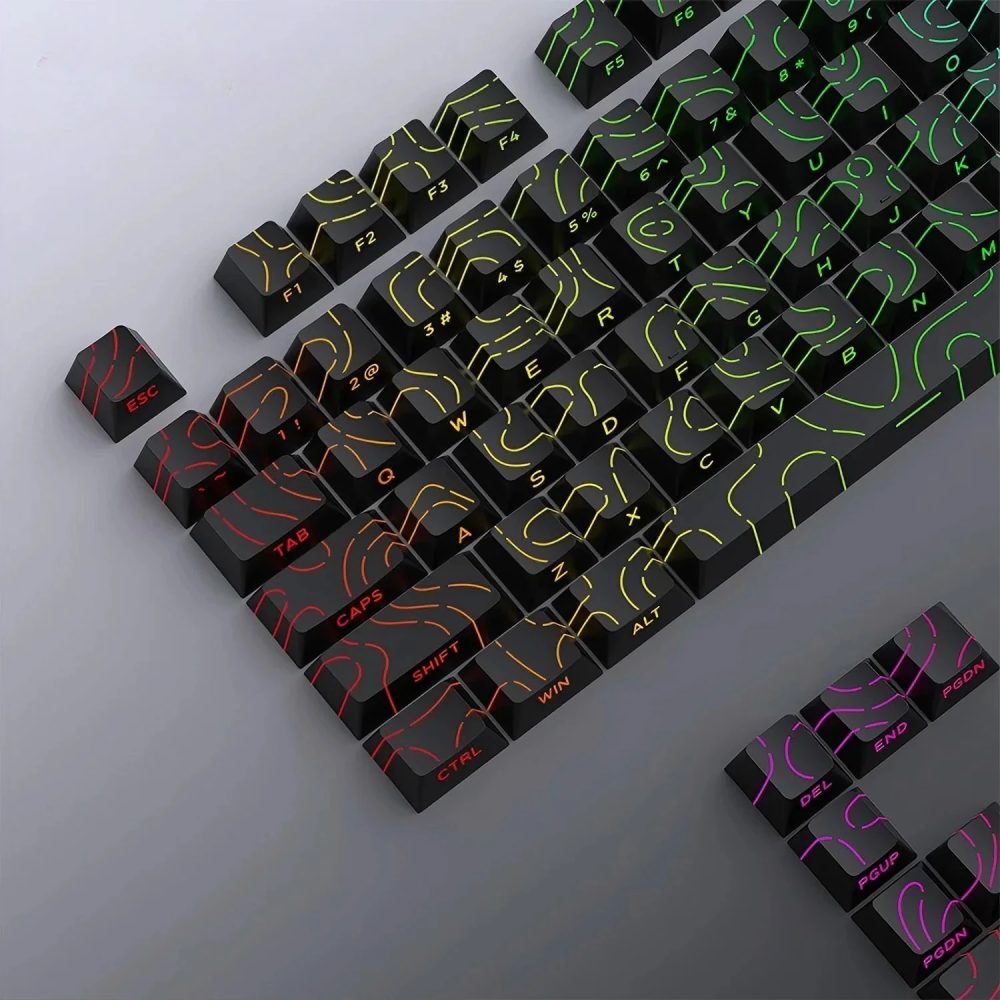 Neue topografische Tastenkappen 4.0-Version Shine Through 98-Tasten PBT Cherry Profile Side Print Hintergrundbeleuchtung für mechanische MX Gamer-Tastatur