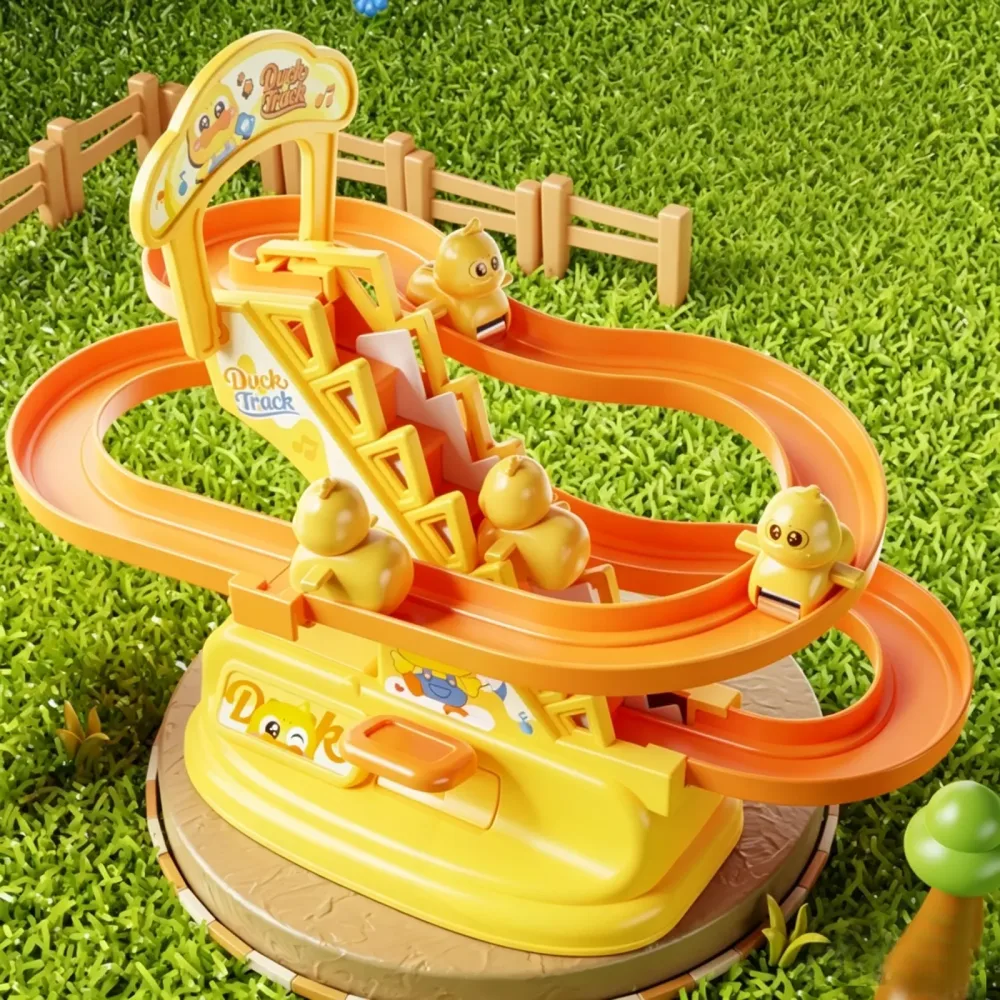 Manuelles Drückspielzeug mit Entenbahn, handbetriebenes Treppensteiger-Rennauto-Spiel für Kinder, interaktives Lernspielzeug für Jungen und Mädchen