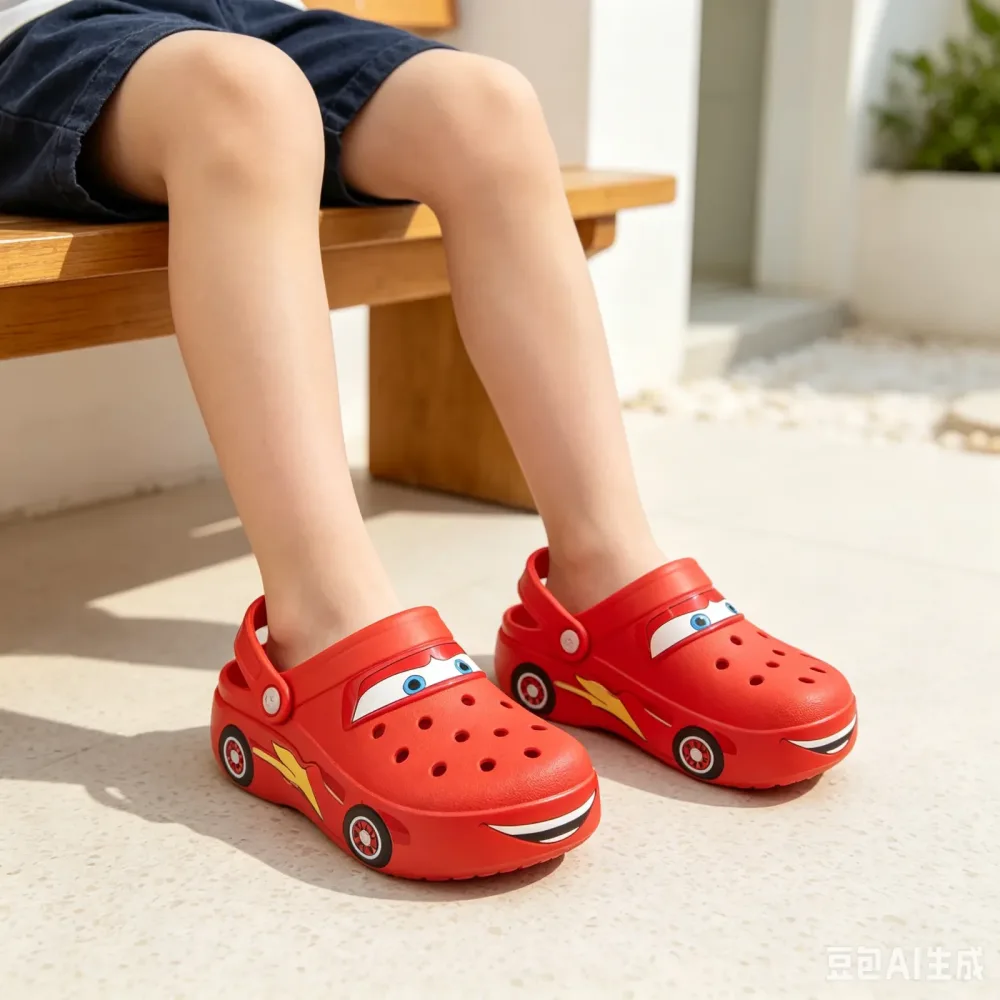 Cartoon 95 Rennwagen-Themen-Clogs für Jungen, weiche, bequeme EVA-Lochschuhe, süße Schlupfsandalen, originelles Geburtstagsgeschenk für Autoliebhaber