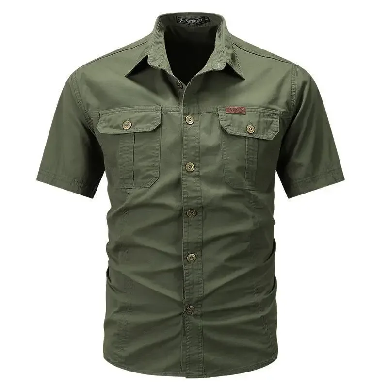 Herren-Cargo-Hemden mit Umlegekragen, Kurzarm, Mehrere Taschen, Atmungsaktive Arbeitshemden, Outdoor-Taktische Freizeithemden für Männer, Sommer-Bluse