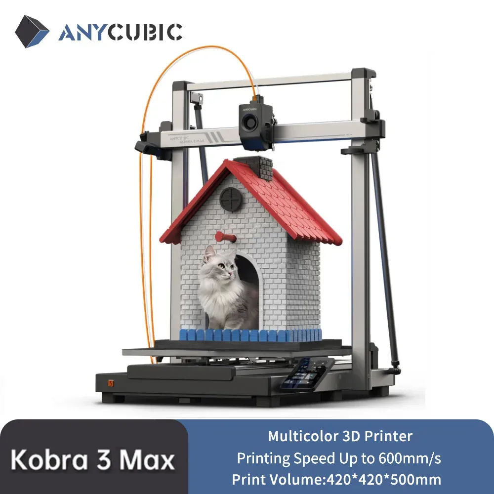 ANYCUBIC Kobra 3 Max 3D-Drucker mit Höchstgeschwindigkeit von 600mm/s, Großem Bauvolumen von 500*420*420mm und Intelligenter APP-Steuerung
