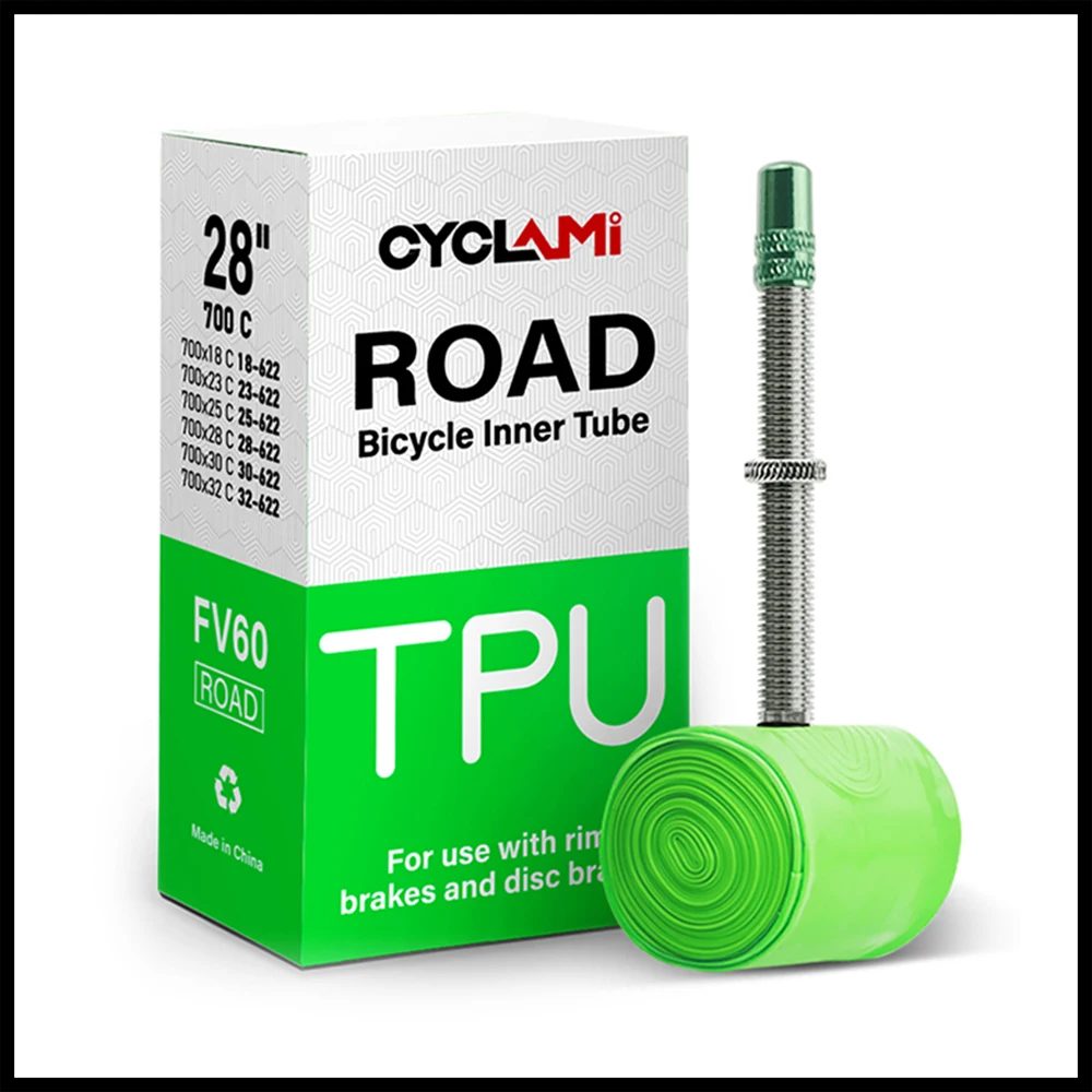 CYCLAMI Ultraleichter Fahrrad-TPU-Schlauch 700C 700 x 18 23 25 28 30 32 Rennrad-TPU-Material Reifen 45 mm 60 mm Länge französisches Ventil