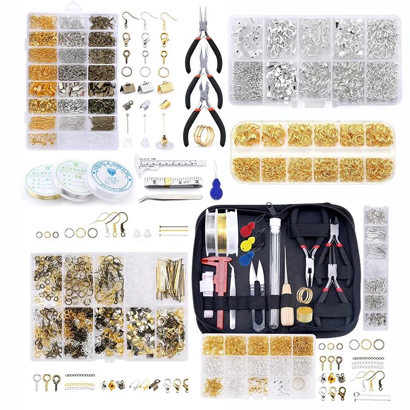 Schmuckzubehör-Set aus Legierung, Schmuckherstellungswerkzeuge, Kupferdraht, offene Biegeringe, Ohrringhaken, Schmuckherstellungszubehör-Kit