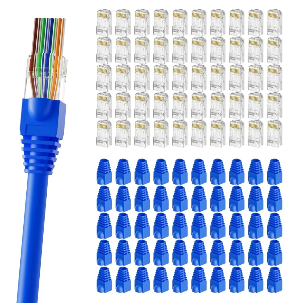 RJ45 8P8C Cat5e Netzwerkkabel Kristallstecker mit Schutzkappen Ethernet-Crimpkabel Modularer Stecker Vergoldet Abgeschirmt CAT5e