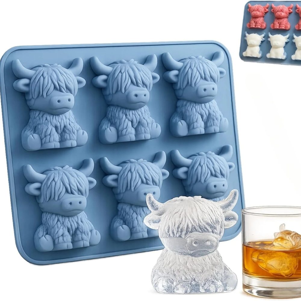 Highland-Kuh-Eiswürfelform, Highland-Kuh-Silikonform, niedliche 3D-Eiswürfel für Whisky, Cocktails, Bier & Getränke, wiederverwendbare Silikonformen