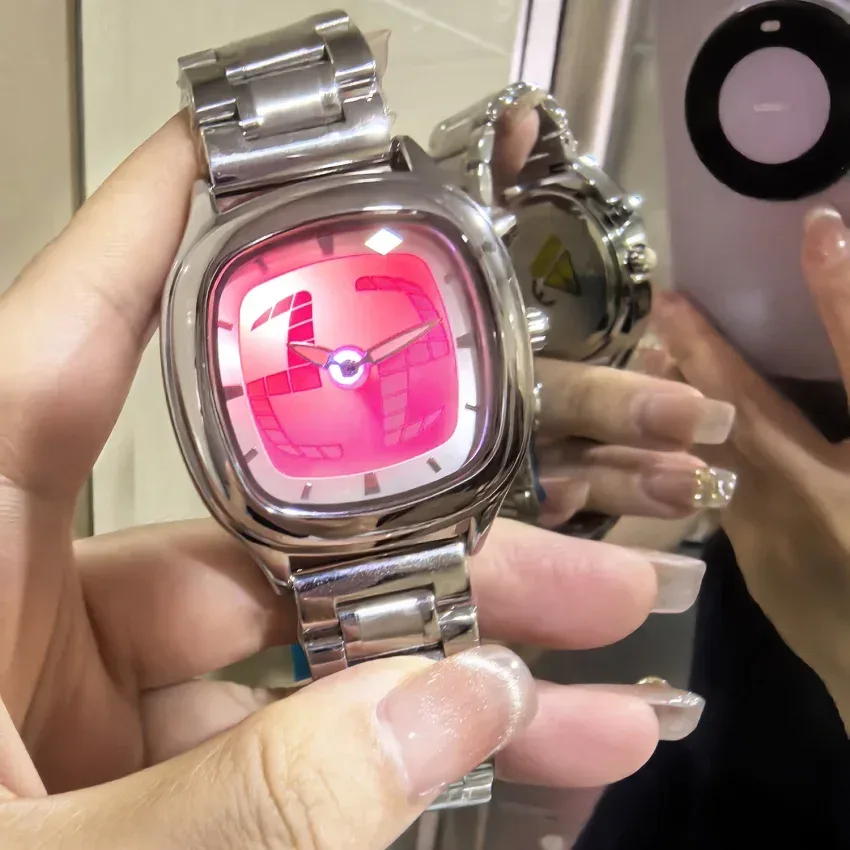 Quarzuhr, farbig, quadratisch, Y2K-Zeiger, Zahlen, Dual-Display, Stahl, personalisierbar, leuchtende Uhren, Herren, Business, dynamisches Design, Uhr