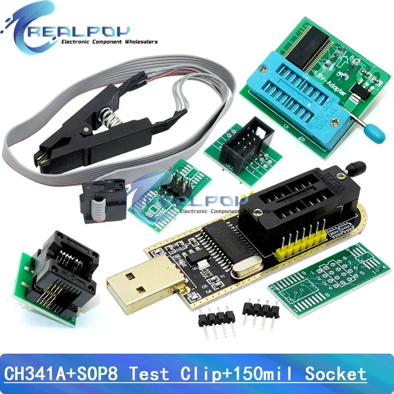 CH341A Programmieradapter + SOIC8 Adapter + SOP8 Clip mit Kabel + 1,8V Adapter CH341A EEPROM Flash BIOS USB Programmierer ZIF Adapter