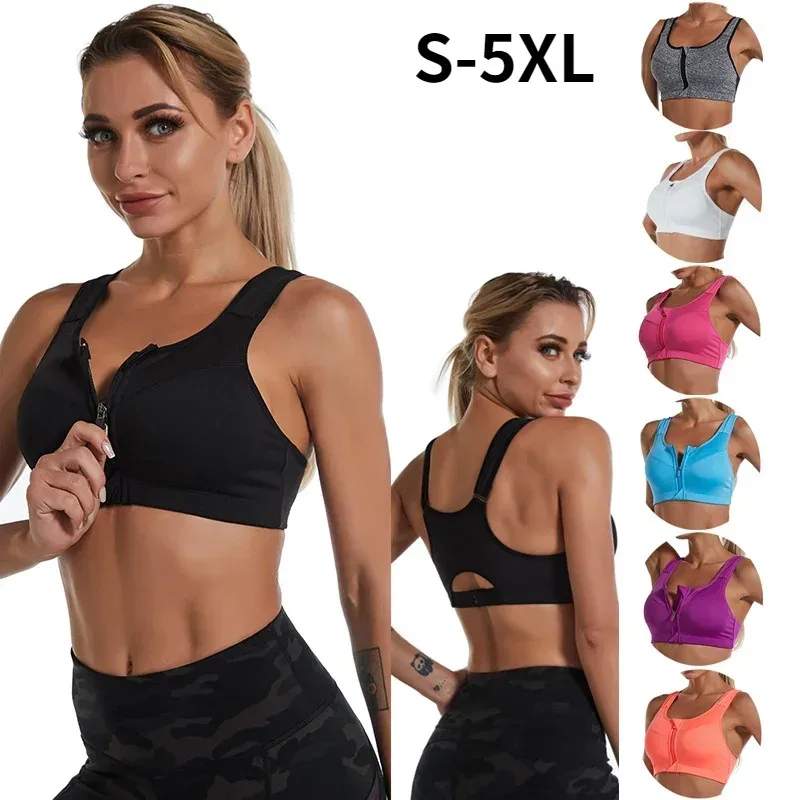 Neue Sport-Bh Frauen Front Zipper Push Up Gym Jogging Crop Top Mehr Größe Tops Yoga Fitness Stoßfest Weste Sport Bhs für Frauen