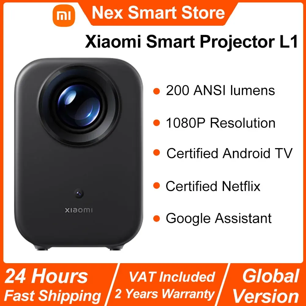 Xiaomi Smart Projektor L1, 200 ISO-Lumen, Google TV, 1080p physische Auflösung, automatische Keystone-Korrektur und Autofokus, Dolby-Audio