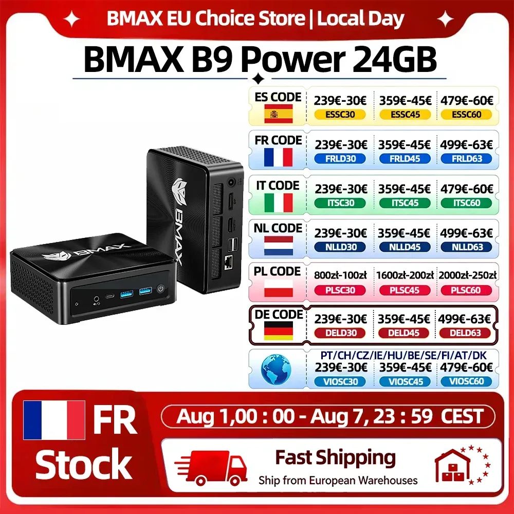 BMAX B9 Power Mini-PC Intel Core i9-12900H 14 Kerne Max. 5,0 GHz 24 GB RAM 1 TB SSD WiFi 6 Bluetooth HDMI USB
