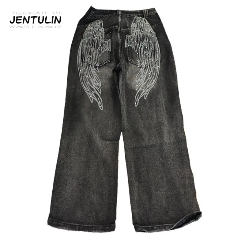 Amerikanische Gothic Jeans Unisex High Street Y2K Retro Mode Weite Hosen Hip-Hop Streetwear Hosen Harajuku Schwarz Casual Hosen