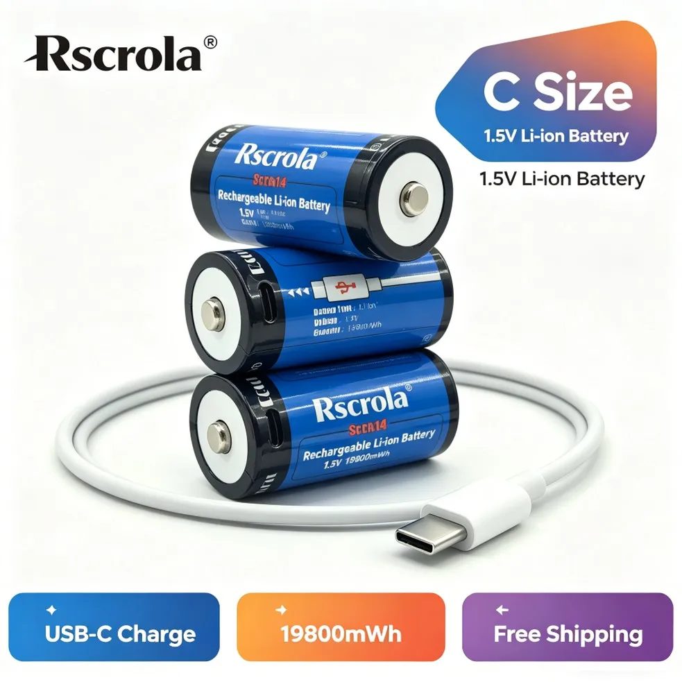 Hochleistungs-Akku C-Batterie 19800mWh, 1,5V Li-Ionen LR14 Batterie, USB-C Direktladung, für Taschenlampen, Spielzeug, Radios, Lautsprecher