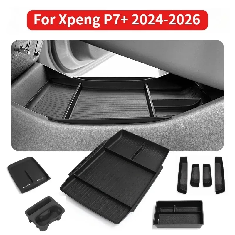 Für Xpeng P7+ 2024-2026 Auto Mittelarmlehnen-Aufbewahrungsbox Kabelloses Laden Silikon-Pad Untere Aufbewahrungsbox Ablage Auto-Zubehör