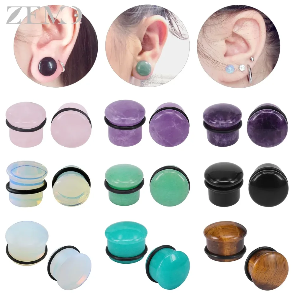 Zemo 2 teile/los Naturstein Ohr stöpsel und Tunnel Unisex Punk große Messgeräte Single Flare Fleisch Strecher Expander Piercings 4-18mm