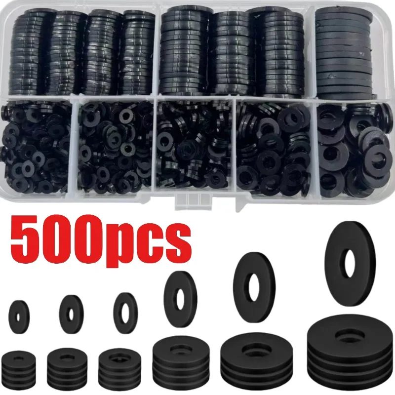 500-teiliges Nylon-Unterlegscheiben-Sortiment-Set mit Sicherheitsplatten in 8 Größen M2 M2,5 M3 M4 M5 M6 M8 M10 Nylon-Dichtungsscheiben