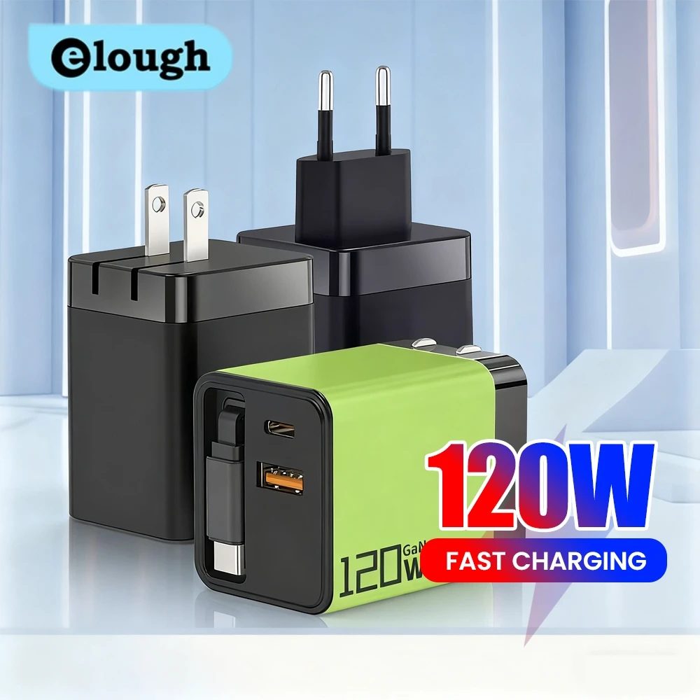 Elough 3-in-1 USB-Schnellladekopf Galliumnitrid Typ C Teleskopkabel Ladekopf für iPhone Huawei