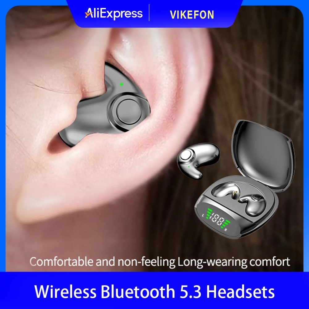Wasserdichte kabellose Bluetooth 5.3-Headsets, Mini-Headset, schmerzloser Anruf, Geräuschunterdrückung, dünne Kopfhörer, geeignet zum Schlafen/Sport