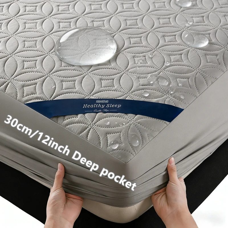 Ultraschall-Gesteppter Wasserdichter Antibakterieller Matratzenschoner Atmungsaktiv Ultra Weich Geräuschlos 30CM Tiefe Taschen Spannbettlaken