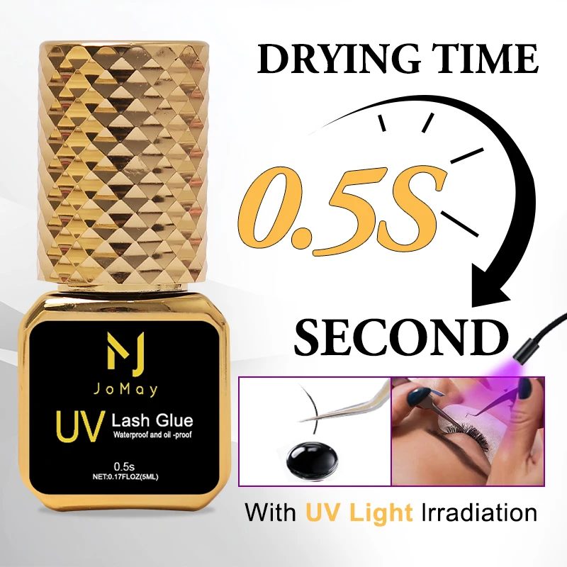 JOMAY 0,5 Sek. Wimpernverlängerungskleber Schwarz Schnell trocknender UV-Wimpernkleber Schwarzer Wimpernkleber Wimpernentferner für UV-Wimpernverlängerung