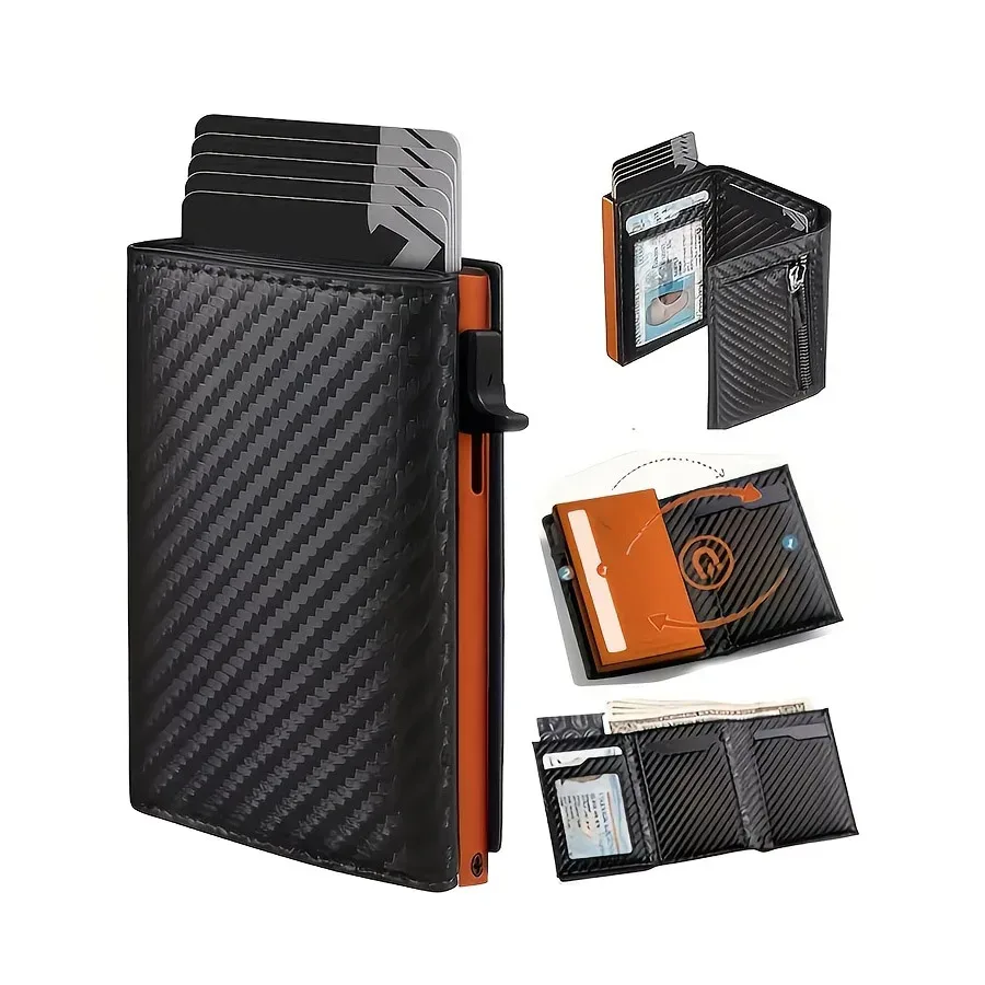Automatische Pop-Up-Geldbörse mit RFID-Blockierung, mehrfarbig, schlankes Aluminium-Metall-Ejektor-Etui, minimalistischer Kreditkartenhalter für Herren