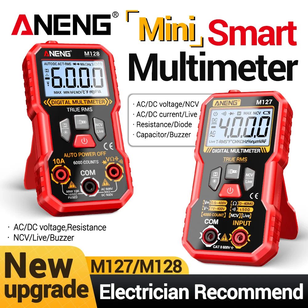 Digitales Automatisches Multimeter-Testgerät 6000 Zählungen 600V AC Spannung Strom Voltmeter Amperemeter NCV Widerstandsmessung mit Rückenstützrahmen Werkzeuge