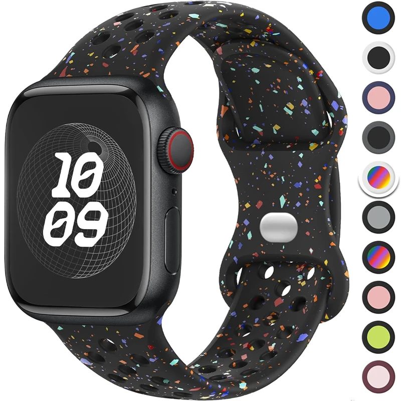 Sportarmband für Apple Watch Band 44 mm 45 mm 46 mm 49 mm/38 mm 40 41 mm Farbige Partikel Gummiband IWatch Ultra 11 10 9 8 7 6 5 SE