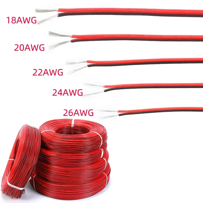 2-poliger elektrischer Draht aus verzinntem Kupfer, 18/20/22/24/26 AWG, isoliertes PVC-Verlängerungs-LED-Streifenkabel, roter schwarzer Draht