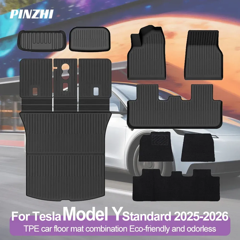 Komplettes Set TPE-Autofußmatten für Tesla Model Y Standard 2025 2026 Allwetter Wasserdicht Rutschfest Kofferraummatte Auto-Zubehör