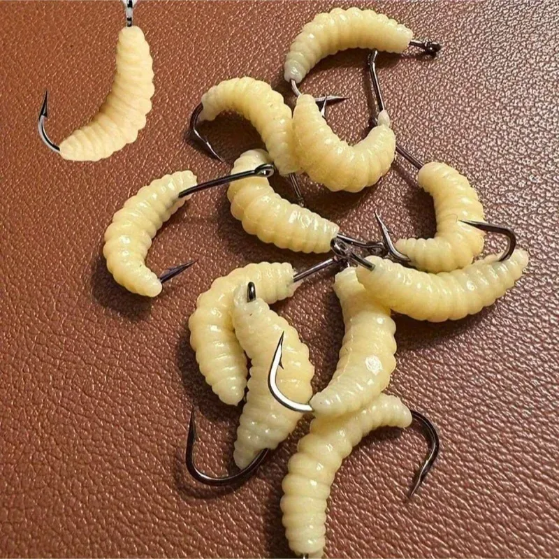 Gummimaden-Angelköder-Set mit Haken ? vielseitige Grub-Köder für Barsch, Forelle, Crappie, Bluegill, ideal zum Süßwasserangeln